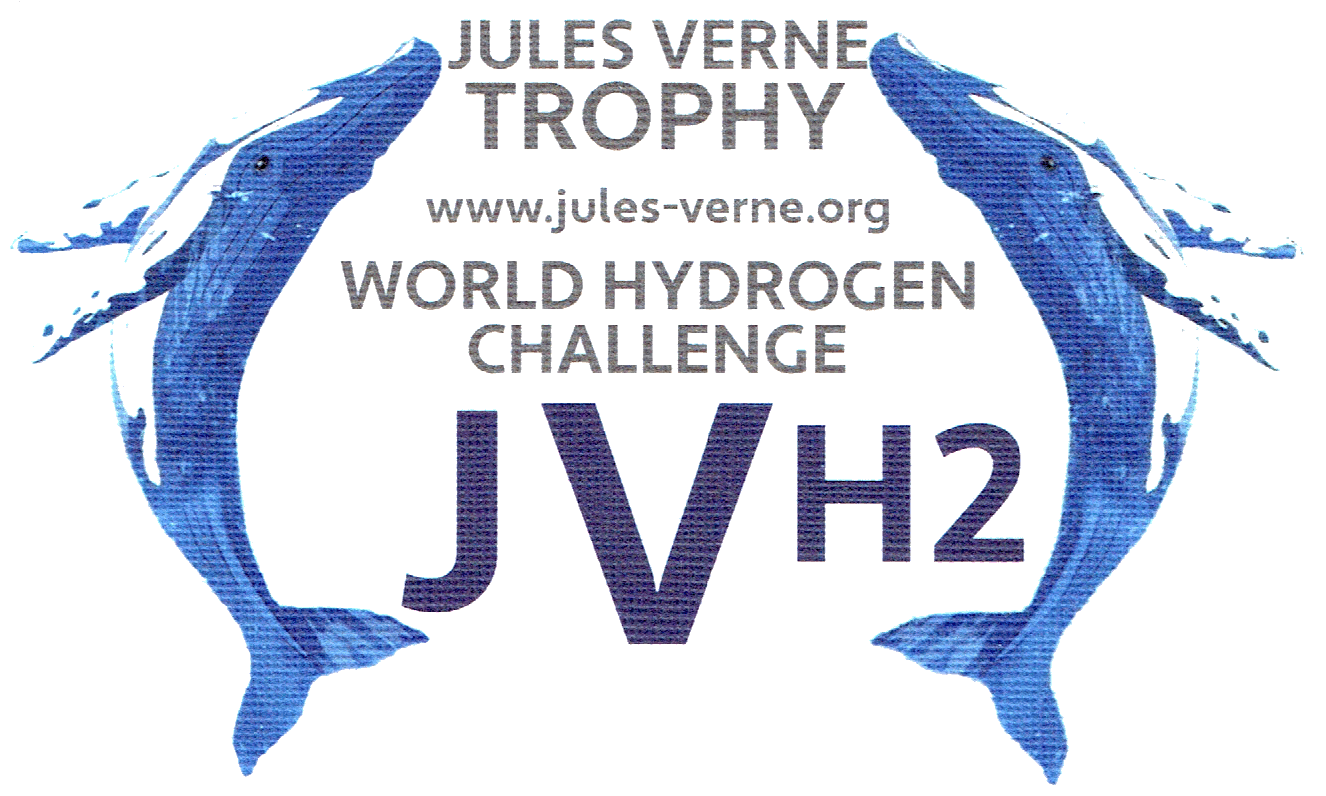 Copyright logo JVH2 humpback whales broaching for joy - Jules Verne Hydrogen Trophy