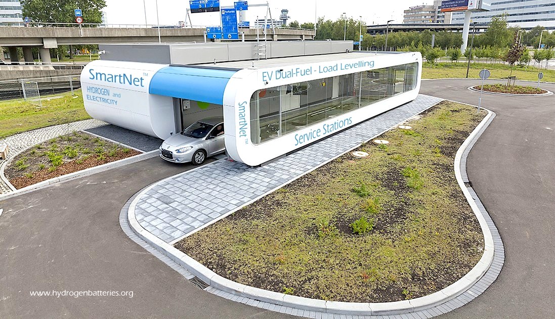 Smart networked dual fuel service stations for electric vehicles